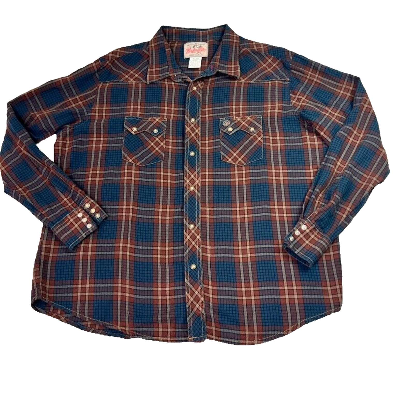 Wrangler Shirt American Cowboys Mens Xxl Pearl Snap Button Down Plaid Western